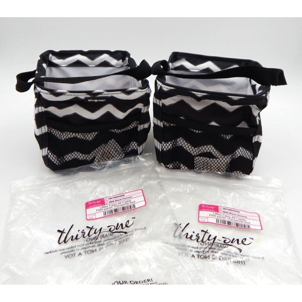 Thirty-One Littles Carry All Caddy 988A Black Chevron NEW Storage 6 Inch Set/2